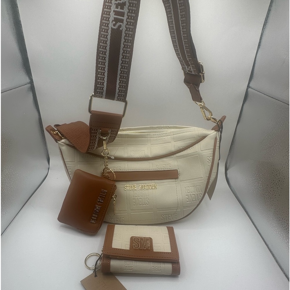 Steve Madden cream and brown crossbody with matching wallet